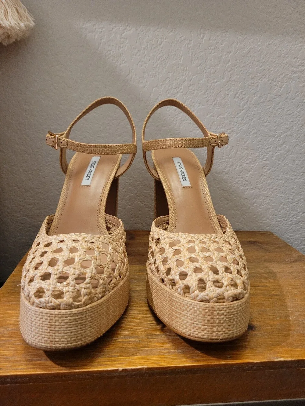 NWOB Natural Woven Platform Sandal with Ankle Strap